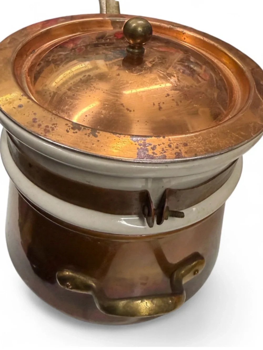 Copper Double Saucepan Set with Lid - Brown Copper Finish